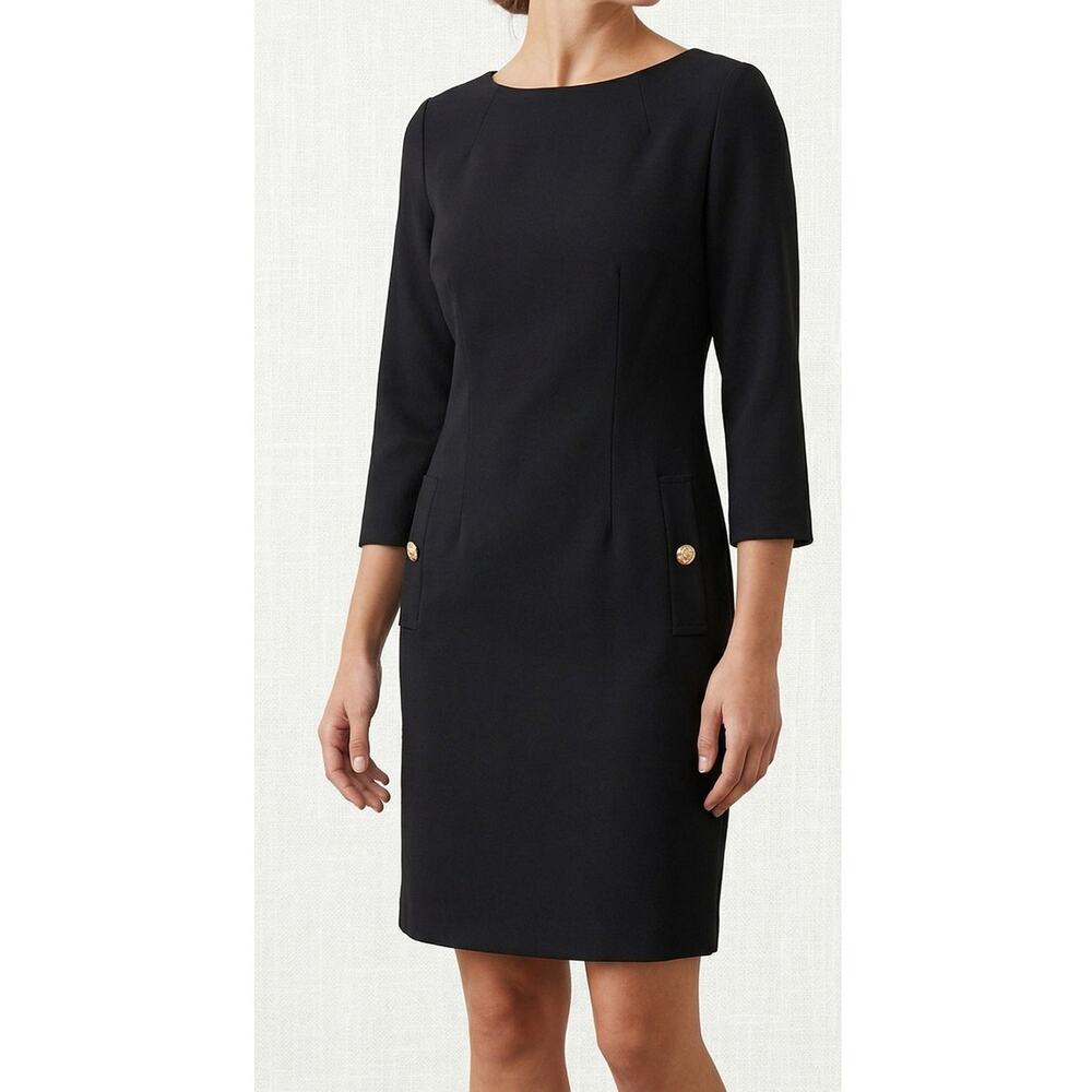 Eliza J Black Size 2 Shift Dress 3/4 Sleeve Rayon Nylon Spandex